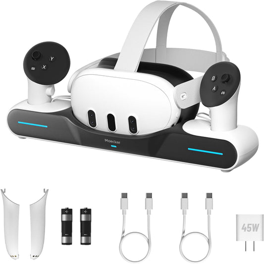 Station de Charge Rapide pour Quest 3 Drop-in Casque Contrôleurs Stand avec 2 Batteries Rechargeables