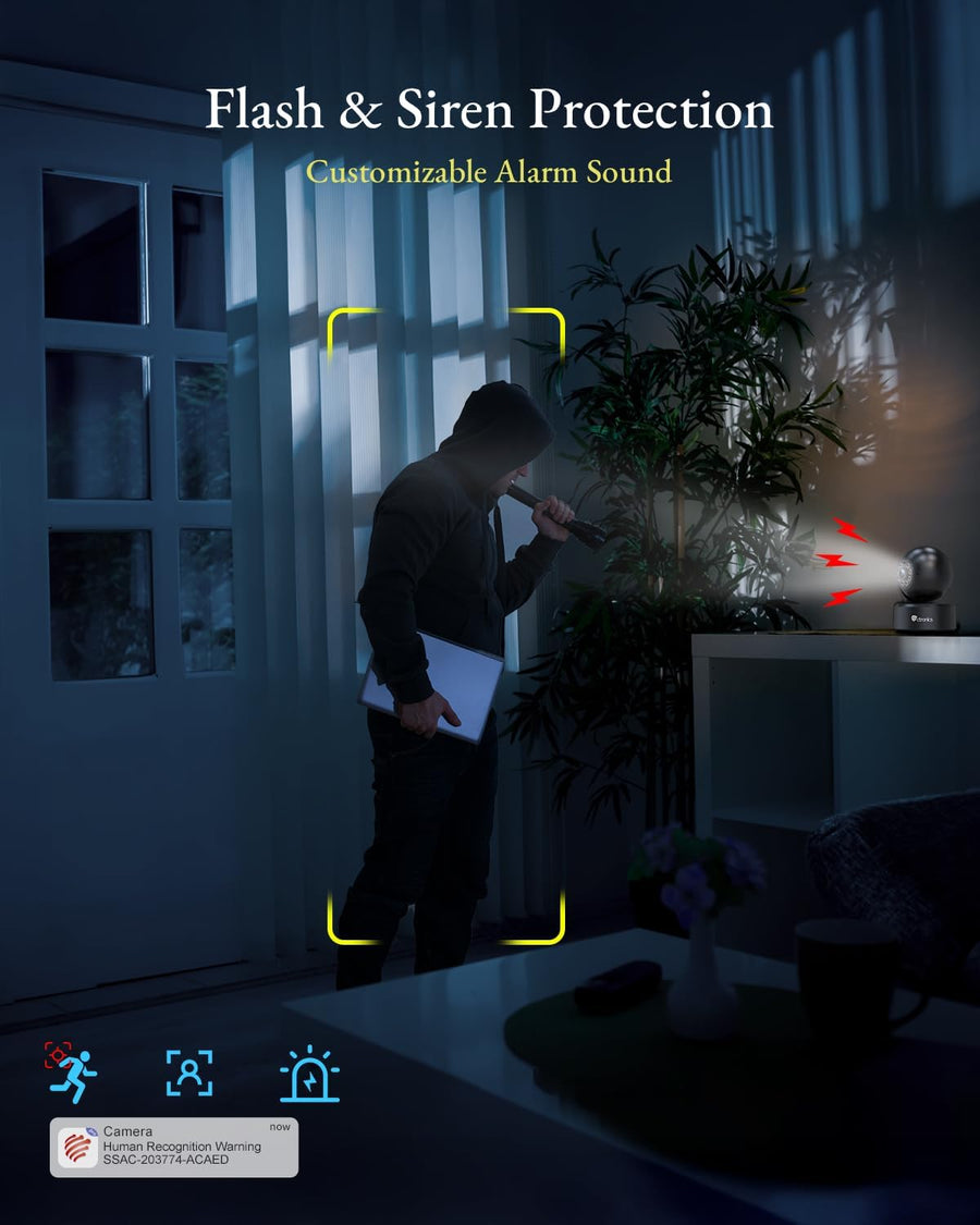 Lot de x2 Ctronics Caméra WiFi Intérieure 2.5K 4MP, WiFi 2.4/5GHz, PC & Smartphone, PTZ 355°/120°, 8 Positions Préréglées, Suivi Intelligent, Vision Nocturne Couleur, Audio Bidirectionnel