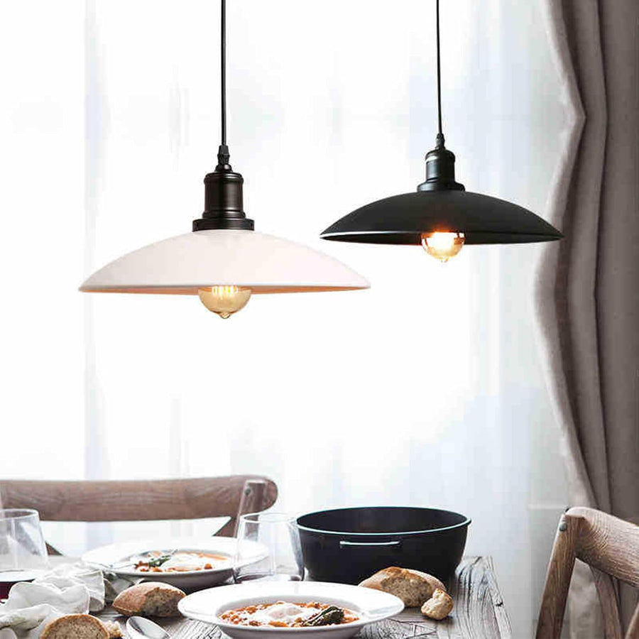 Lot de 2 Suspension Luminaire Industrielle Lustre Plafonnier Industrie Lampes E27 Corde Ajustable 32CM Lustre Noir et Blanc