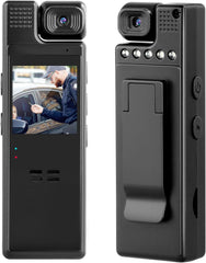 Bodycam Mini caméra corporelle 64 Go avec audio et écran IPS de 1,3 pouces, caméra de poche, caméra de vision nocturne FHD 1080p, batterie intégrée de 1200 mAh, objectif rotatif