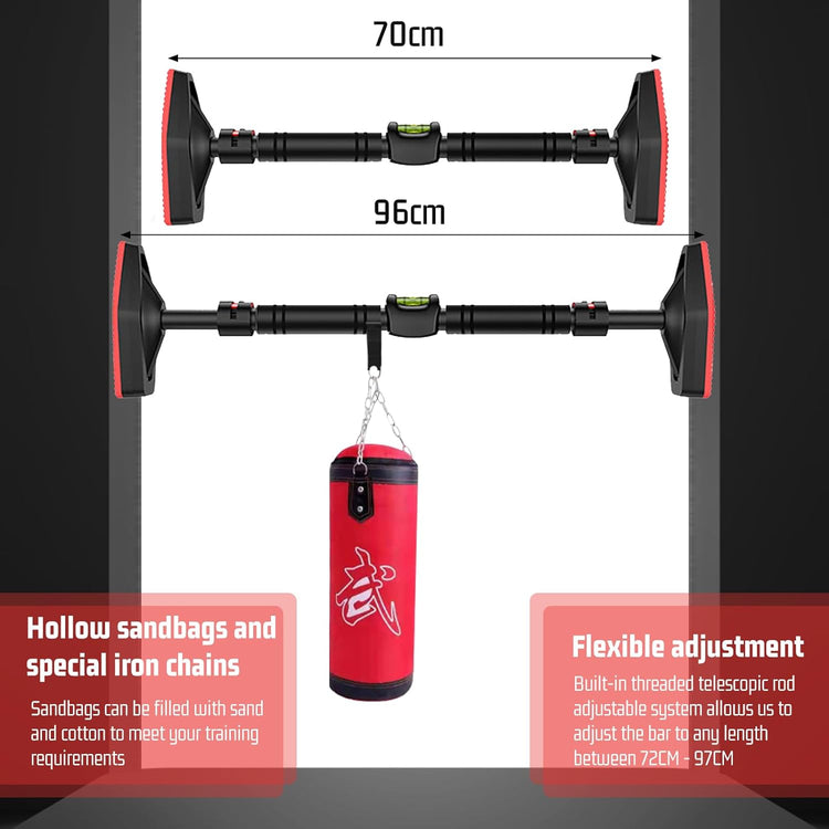 Barre de Traction de Porte avec Sac de Sable Sans Perçage Verrouillage Largeur Réglable Charge Maximale 400 kg