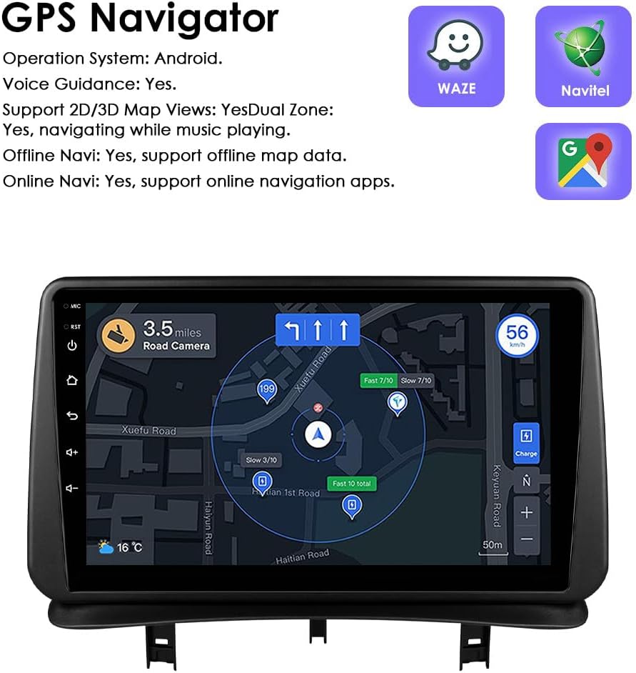 Autoradio 9" Android 13 pour Renault Clio 3 2005-2014 4 cœurs 2 Go et 64 Go de mémoire, prend en charge Carplay/Android Auto, commande au volant, Wi-Fi/4G, AM/FM