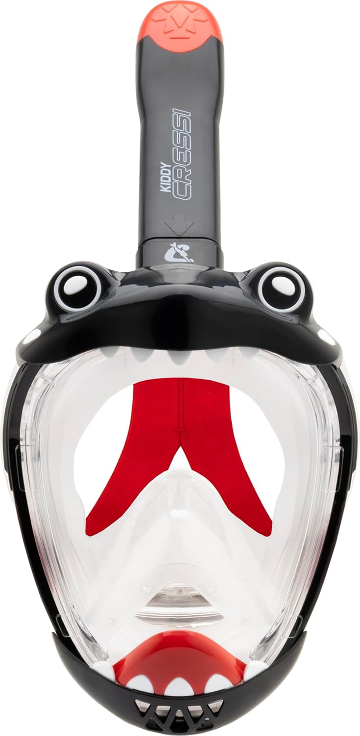 CRESSI Kiddy Kids Full Face Mask Black/Clear/Red - Masque Intégral - CO2 Sûre - Spécialement Conçu pour Les Enfants, Anti buée, Valve de Purge et Tuba Dry