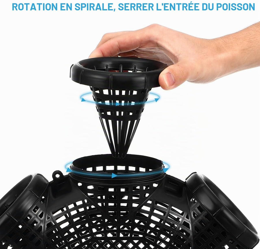 Piège à Poisson Cage Anguille Pêche en Plastique Nasse Panier Respirant à 8 Trous pour Écrevisses, Crabes et Petits Poissons en Rivière, Appât Stable Facile à Transporter