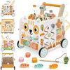 Trotteur en bois pour bébé,centre d'activités Montessori,hauteur réglable pour enfant de 1 an,cube d'activités 16 en 1 avec labyrinthe de perles,trieur de formes, xylophone,jouet d’éveil dès 12 mois