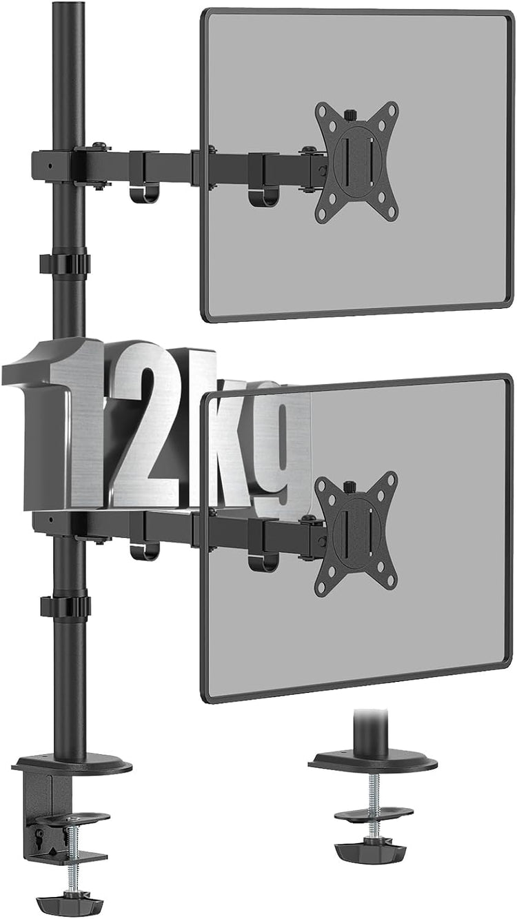 Support Double Ecran Vertical Deux Ecrans Jusqu'à 35" Réglable en Hauteur Pivot Inclinaison Rotation Pince en C