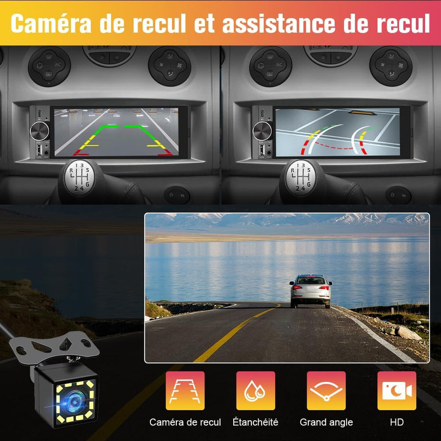 Autoradio 1 DIN avec Écran Tactile HD 6,36" | CarPlay & Android Auto sans Fil | Bluetooth 5.0 | FM | USB Type-C | Commande Vocale | Compatible Caméra de Recul