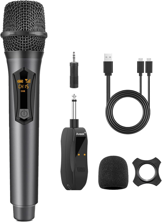 Microphone Sans Fil Rechargeable Système 2.4GHz Dynamique pour Karaoké Portée 30m GRIS