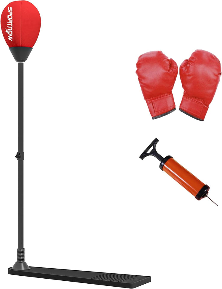 Sac de Frappe Vitesse autoportant Punching Ball Hauteur réglable 70-105 cm avec Gants et Pompe à Main