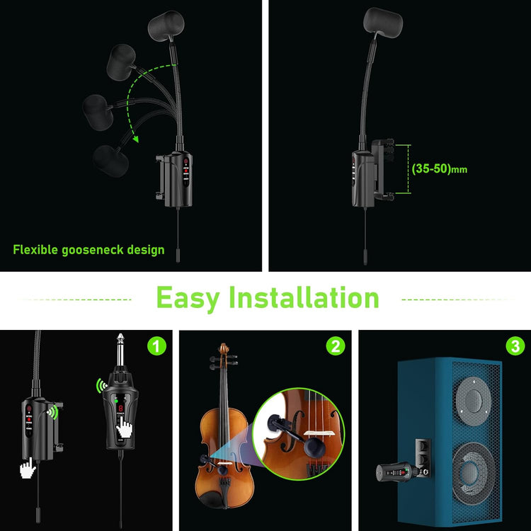 Microphone Violon Sans Fil Pick-up Col de Cygne Émetteur Récepteur pour Haut-parleurs Actifs Systèmes de Sonorisation Actifs VT-5