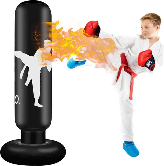 Punching Ball Gonflable Enfant Sac de Frappe Boxe avec Base à Remplir Hauteur 160cm NOIR