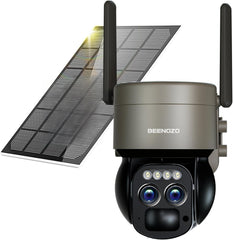 Caméra Surveillance Solaire 6MP WiFi Extérieure Double Objectif 360° PTZ Caméra IP, Détection Humaine avec Panneau Solaire, Vision Nocturne Couleur, Suivi Automatique, Audio Bidirectionnel,IP66