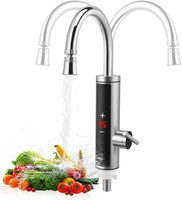Robinet Électrique avec Chauffe-eau Instantané, 3600W Robinet Chauffant en Acier Inoxydable, Сhauffe-Eau de Cuisine Avec Col Flexible et Affichage de la Température, pour Cuisine, Salle de Bain