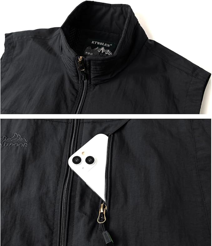 Gilet à Séchage Rapide pour Hommes Gilet de Pêche Respirant Gilets de Photographie Chasse Léger Veste sans Manche Gilets de Randonnée Taille L NOIR