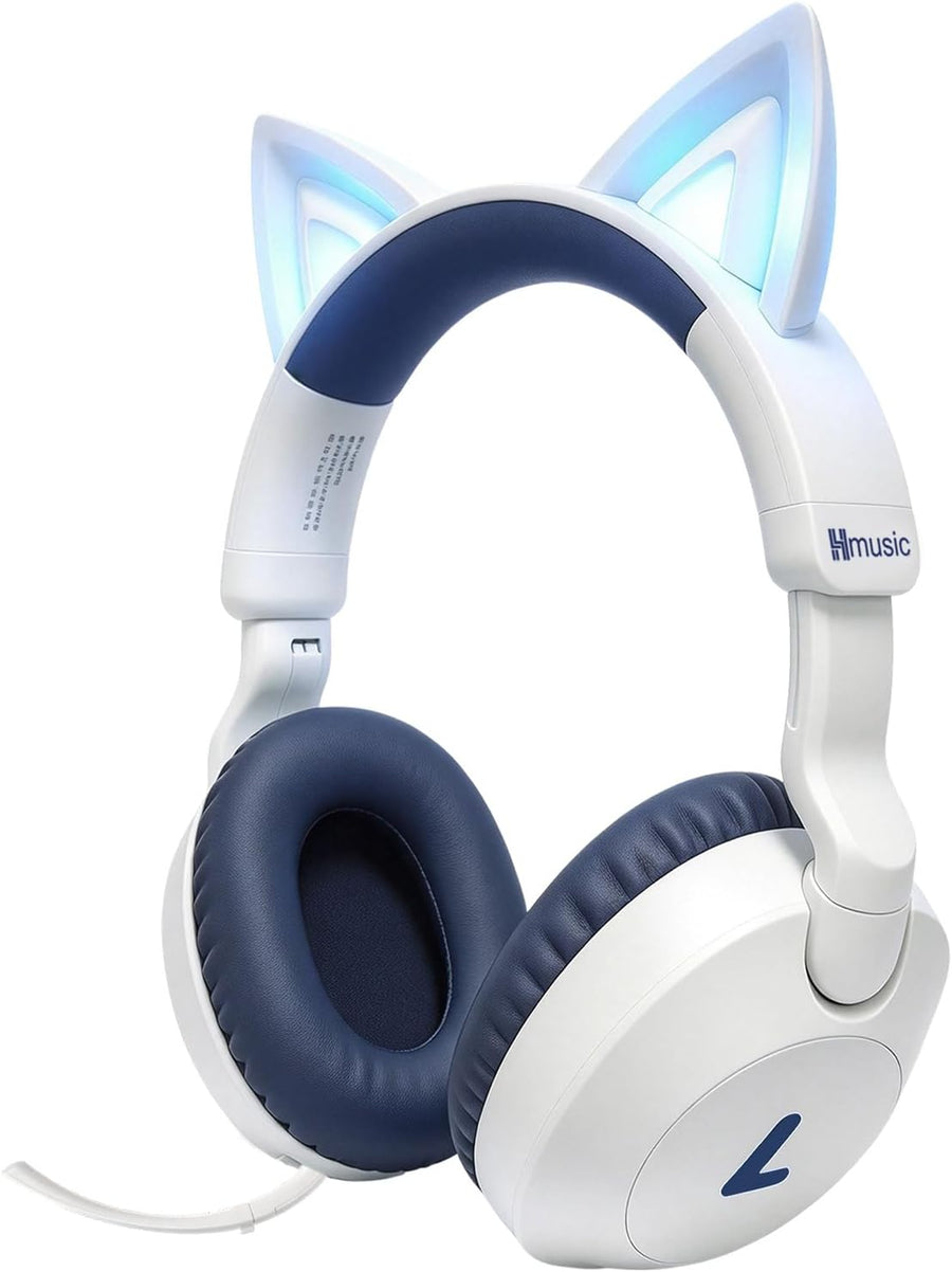 Hmusic Casque Retour Audio Enfants, sans Fil & Filaire, 120H d'autonomie Microphone caché, Voleme Limité 85dB, Bluetooth 6.0, Câble AUX 3,5 mm, Doux et confortable, Pliable, bleu