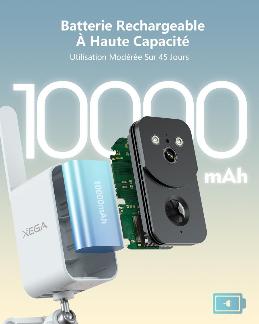 Caméra de Surveillance 4G LTE avec Carte SIM 10000mAh Batterie – Portable sans Fil Extérieur Intérieur Vision Nocturne en Couleur Projecteur Sirène APP Instantanées Alertes Étanche【sans WiFi】