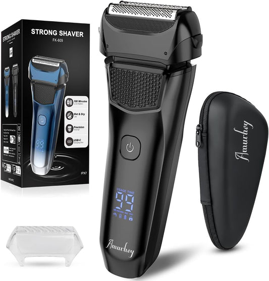 Rasoir Électrique Rechargeable Homme Barbe avec Tondeuse de Précision Rasoir Humide/Sec Autonomie 120min NOIR