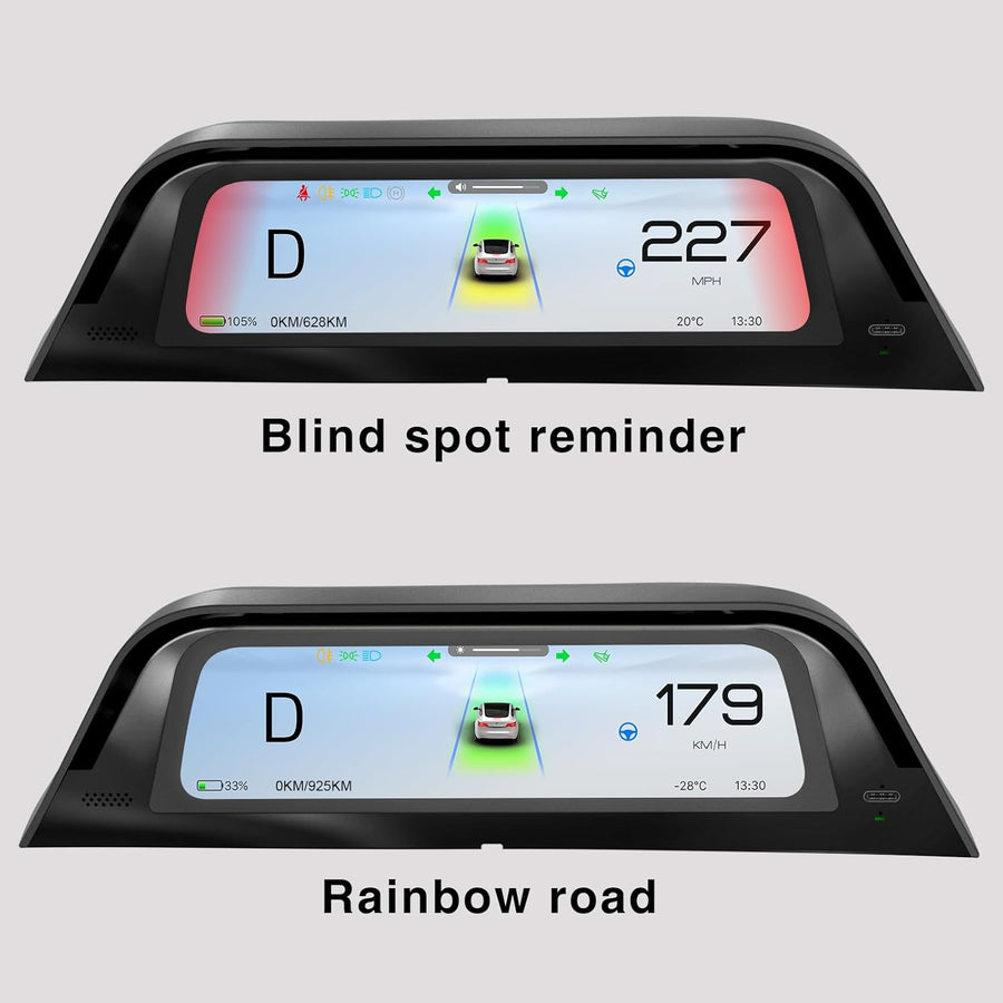 Heads Up Dispaly for Tesla Model Y 2019-2024 & Model 3 2017-2023 9.66" Screen - Upgraded No AC Vent Block Design, Wireless CarPlay Android Auto, Blind Spot Alert