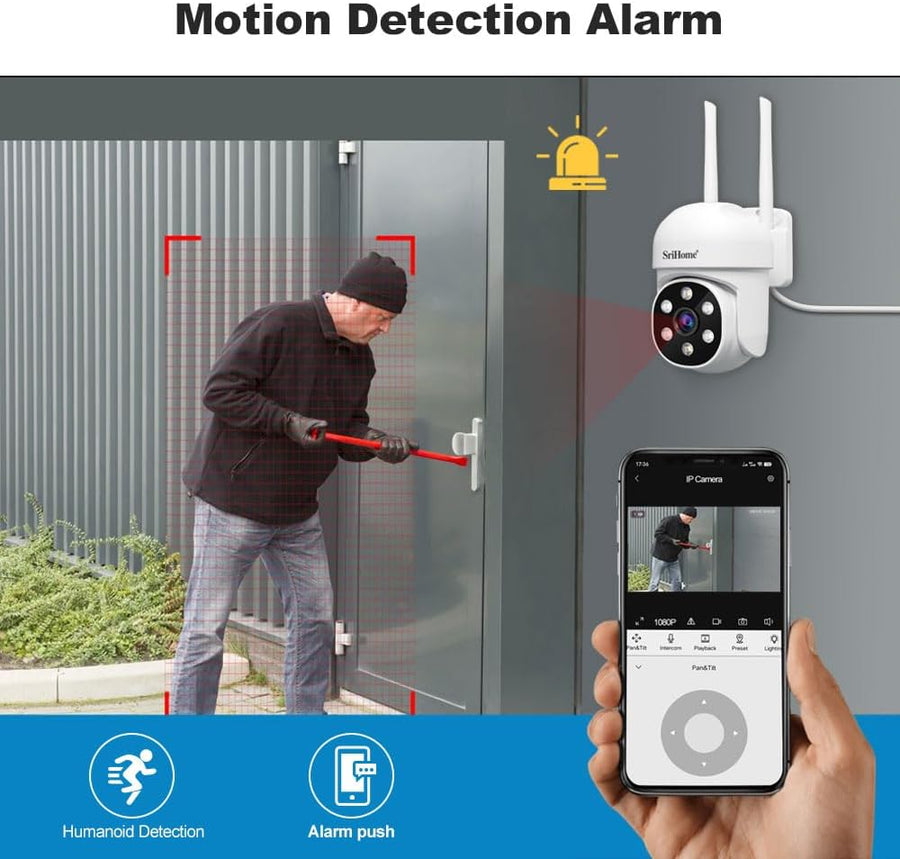Caméra Surveillance WiFi Extérieure 1080p Caméra de sécurité Vision Nocturne Suivi Automatique Détection Mouvement