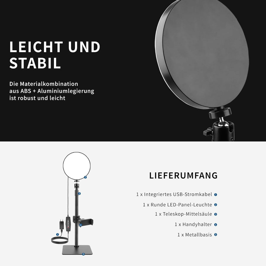 Lumière vidéo LED avec support pour téléphone portable, lampe vidéo avec 3 modes de couleur et 5 niveaux de luminosité, lumière clé alimentée par USB pour vidéoconférences