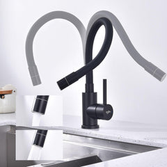 Robinet Cuisine Flexible Noir, Robinet d'évier de Cuisine avec 2 Types de Jet d'eau, Robinets Orientable à 360°, Monocommande Acier inoxydable, Mitigeur Cuisine Haute Pression