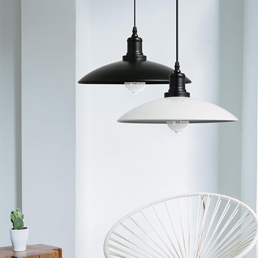 Lot de 2 Suspension Luminaire Industrielle Lustre Plafonnier Industrie Lampes E27 Corde Ajustable 32CM Lustre Noir et Blanc