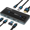 WAVLINK Commutateur KVM HDMI, 1 écran, 2 commutateurs KVM d'ordinateur 4K@144Hz, HDCP 1.4/2.3, 3 USB‑A 2.0 pour clavier sans fil, souris, imprimante, Plug & Play pour Windows, Mac et Linux