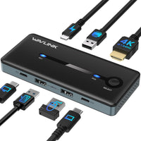 Commutateur KVM HDMI, 1 écran, 2 commutateurs KVM d'ordinateur 4K@144Hz, HDCP 1.4/2.3, 3 USB‑A 2.0 pour clavier sans fil, souris, imprimante, Plug & Play pour Windows, Mac et Linux
