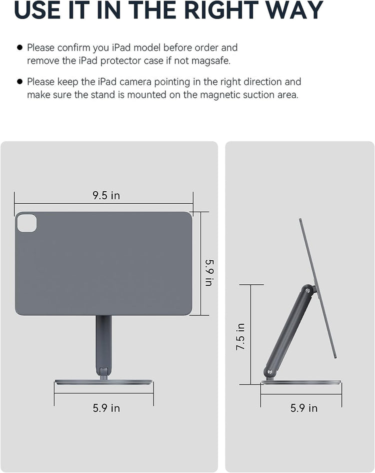 Support Magnétique Pliable Tablette 10,9 Pouces Utilisation en Mode Paysage ou Portrait GRIS