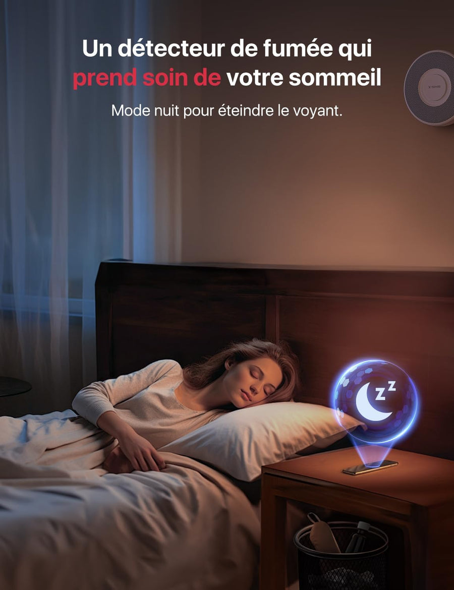 Détecteur de Fumée Connecté avec Alertes Vocales Français et 17 Zones, Alarme Incendie Wi-FI Interconnectée avec Station de Base SBS50, XS0B-MR61