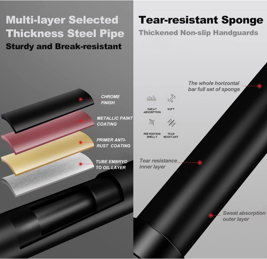 Barre de traction réglable 69 cm à 92 cm, sans perçage, barre de traction avec tapis antidérapant et fermeture
