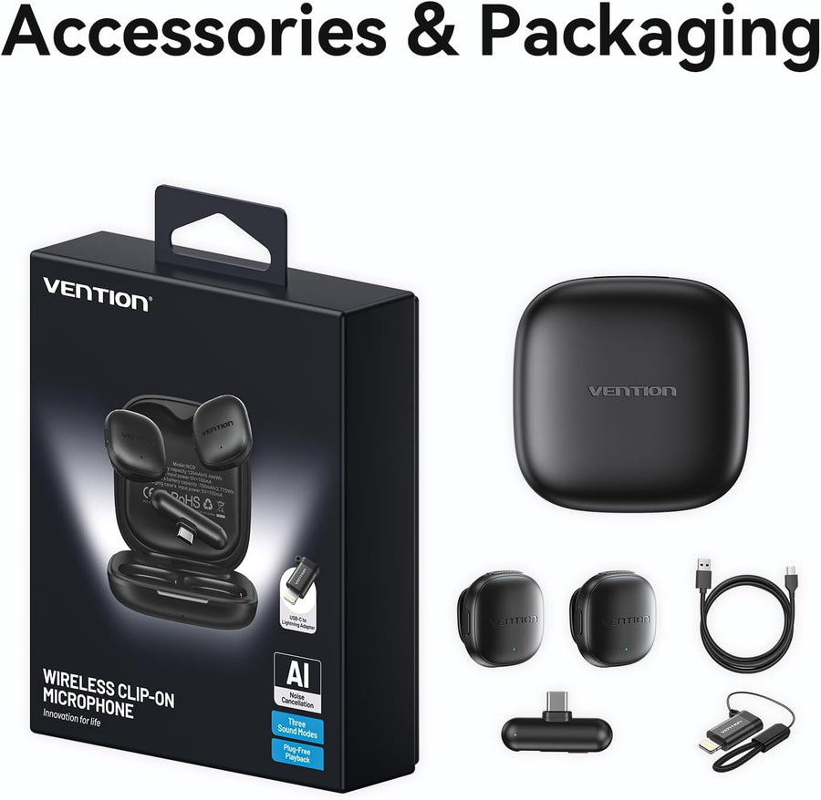 Mini Microphone sans Fil pour iPhone 17/16/15 Pro Max, [Plug and Play] USB-C pour Android, Microphone Lavalier à Annulation de Bruit AI avec Étui de Recharge 24H