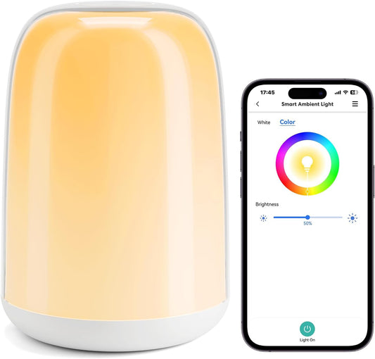 Lampe de Chevet Connectée, Veilleuse LED WiFi RGBWW Multicolore Dimmable avec Commande Vocale et Contrôle à Distance Compatible Assistant Vocaux