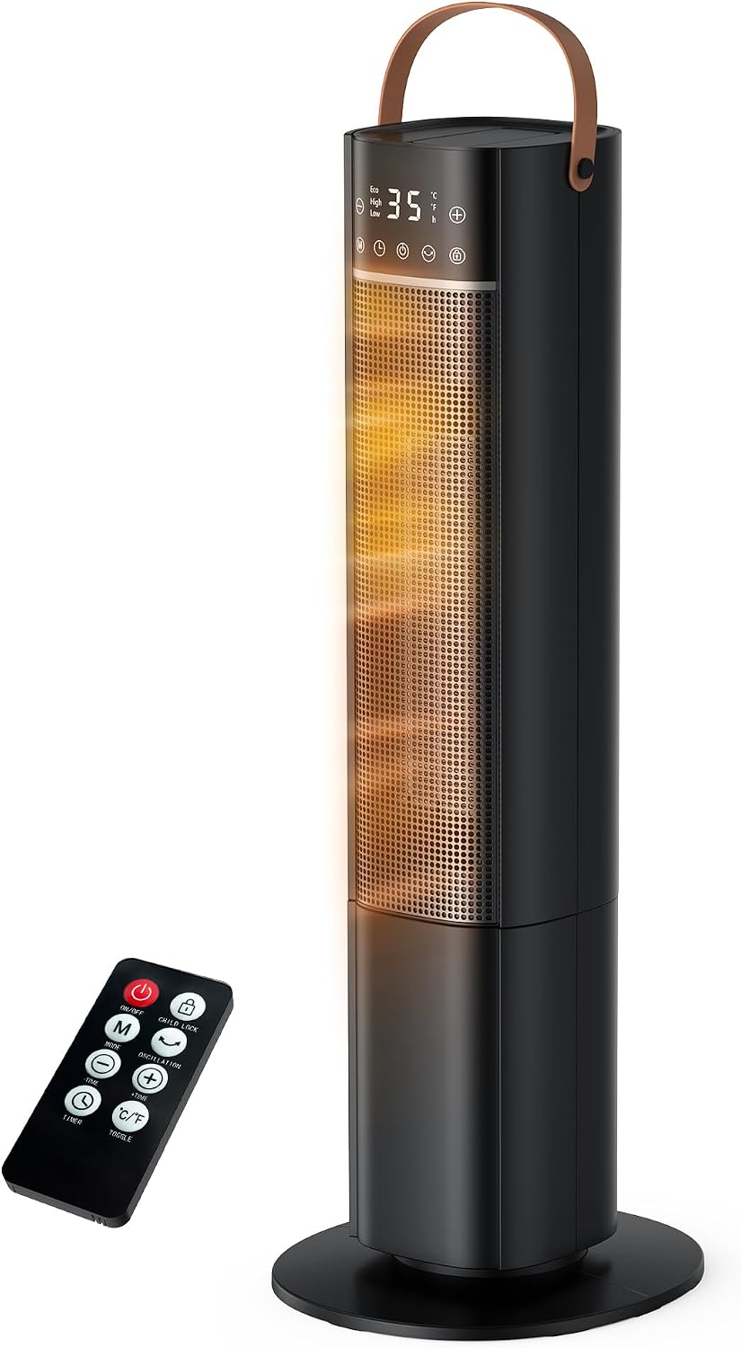 Chauffage d'Appoint soufflant silencieux 2000W avec Télécommande Oscillant à 75°, 3 Modes, Minuterie 24H, Protection contre Basculement/Surchauffe, Radiateur Electrique pour Chambre Salon