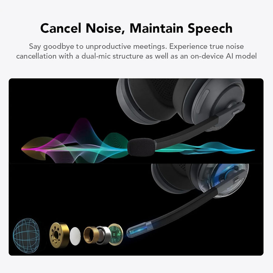 Casque Bluetooth sans Fil avec Micro,Casque à Réduction de Bruit ENC, Station de Charge/Bluetooth 5.4/USB Dongle, 45H d'Autonomie pour Télétravail/PC/Appels Clairs