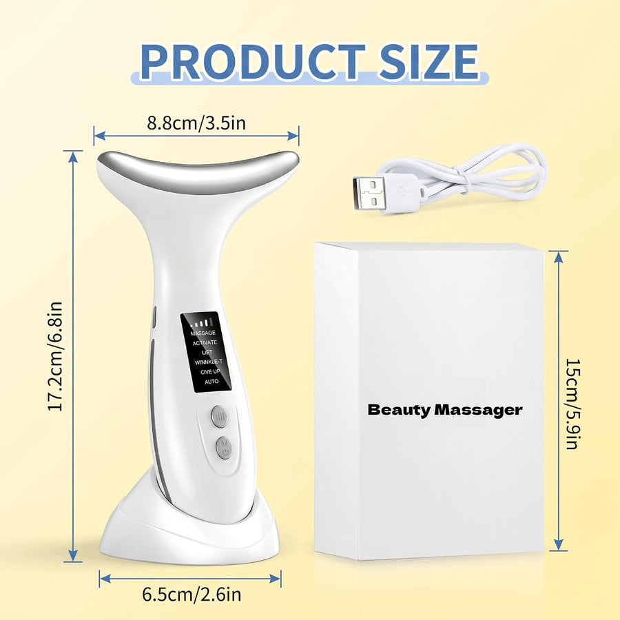 Masseur Visage EMS 7 Couleurs LED, Chaleur 45°C, 6 Modes 4 Intensités, Électrique pour Cou Visage Yeux, Rechargeable USB-C