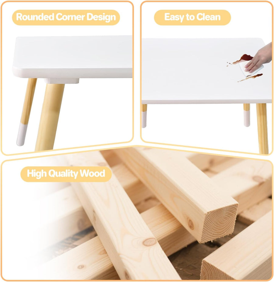Ensemble Table et Chaises pour Enfants Garçons Filles, Table d'Activités en Bois, Idéal pour La Salle de Classe, Maison, Crèche Ou Jeux