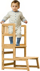 Tour d’Observation Montessori pour Enfant – Chaise d’Apprentissage Bébé Sécurisée, Tabouret en Forme Nuage Antidérapant pour Salle de Bain, Toilettes et Chambre – Classic Natural