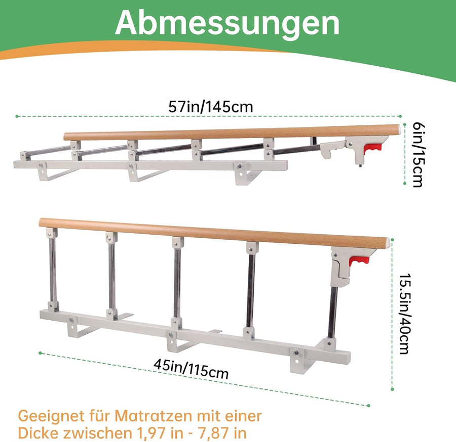 Garde latérale pour barrière de lit pour Personnes âgées, Protection latérale de sécurité Pliable pour Adultes, Main Courante de sécurité, Barre d'appui pivotante, Cinq cloisons