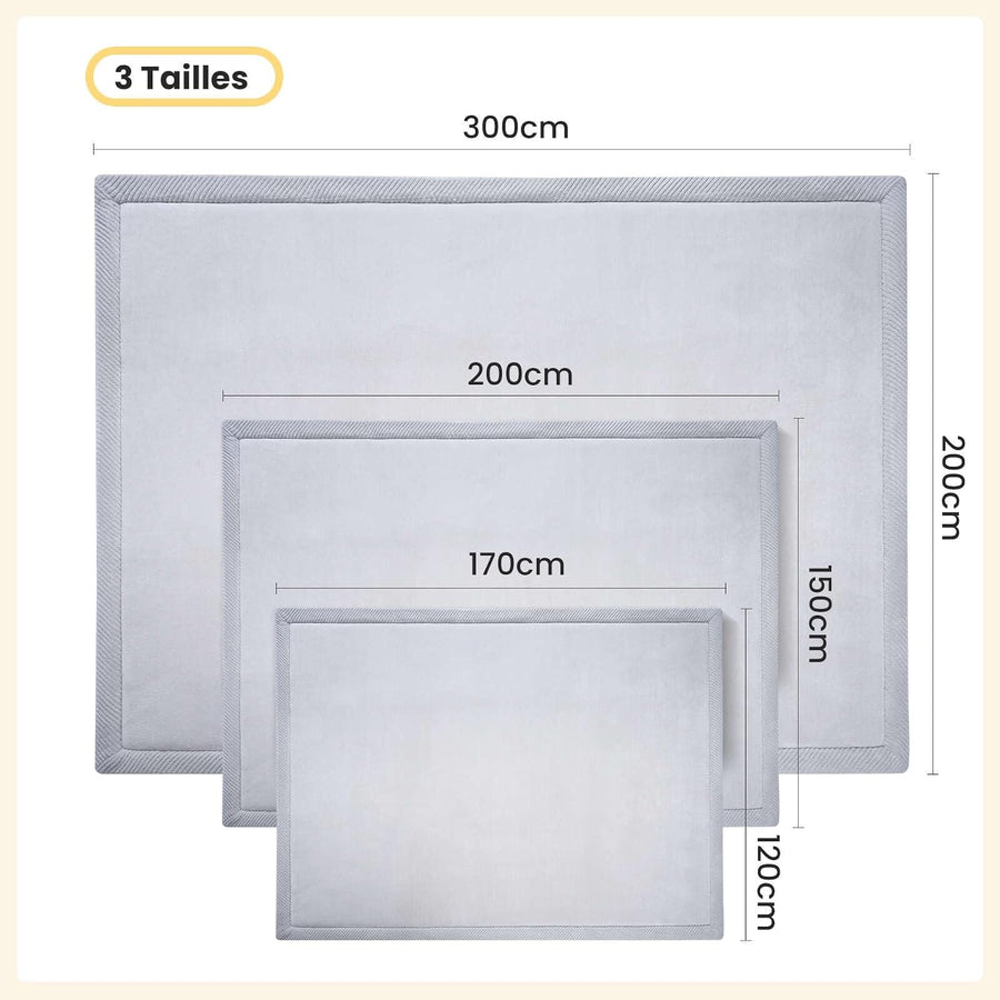 Tapis D’éveil Bébé Velours 120x170cm, Épais et Doux, 3,5cm Tapis Bébé Épais Tapis de Jeux Bébé avec Protection Anti-Choc Dessous Antidérapant, Oeko-Tex 100, Facile à Nettoyer,pour Jouer et Ramper, Gris