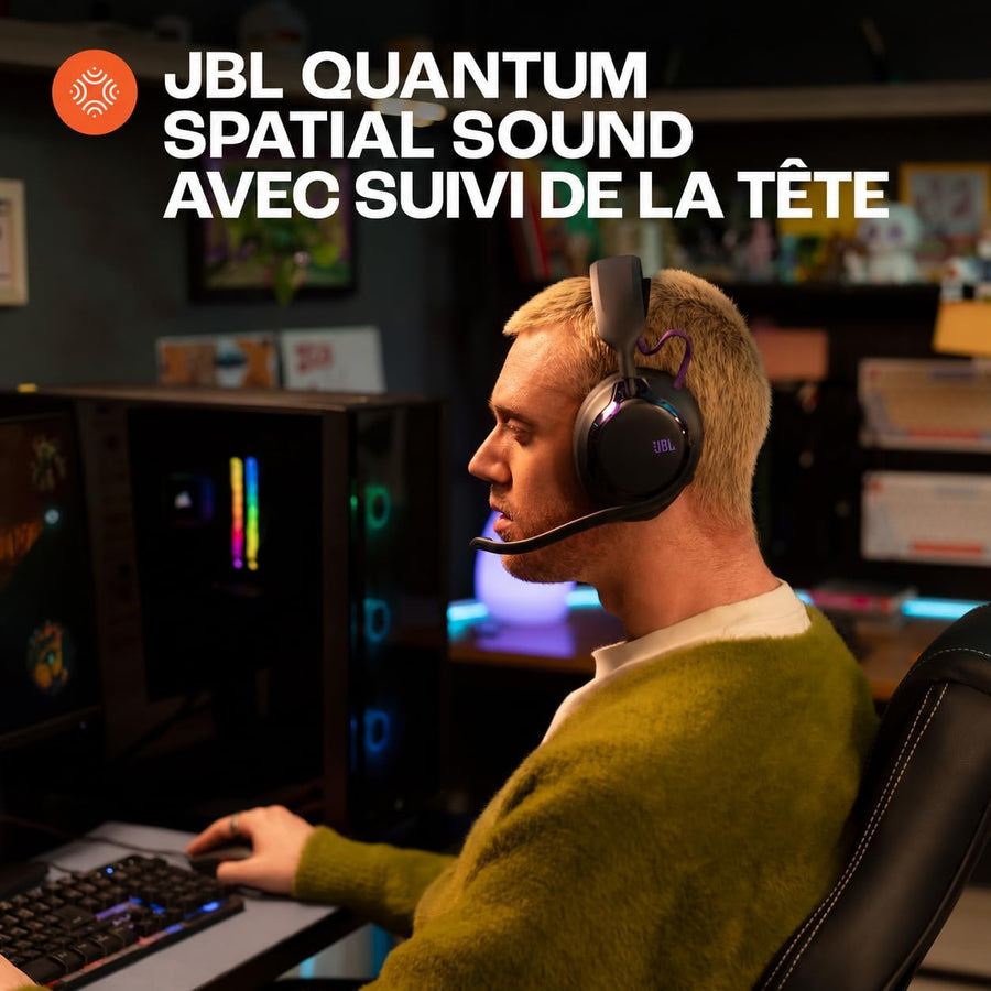 JBL Quantum 850, Casque Gaming sans Fil à Réduction de Bruit, Noir Réduction de Bruit Adaptative, Son Spatial avec Suivi de Tête, Double Sans Fil, Micro Amovible, QuantumENGINE