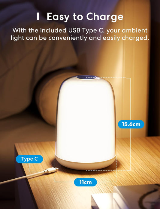 Lampe de Chevet Connectée, Veilleuse LED WiFi RGBWW Multicolore Dimmable avec Commande Vocale et Contrôle à Distance Compatible Assistant Vocaux