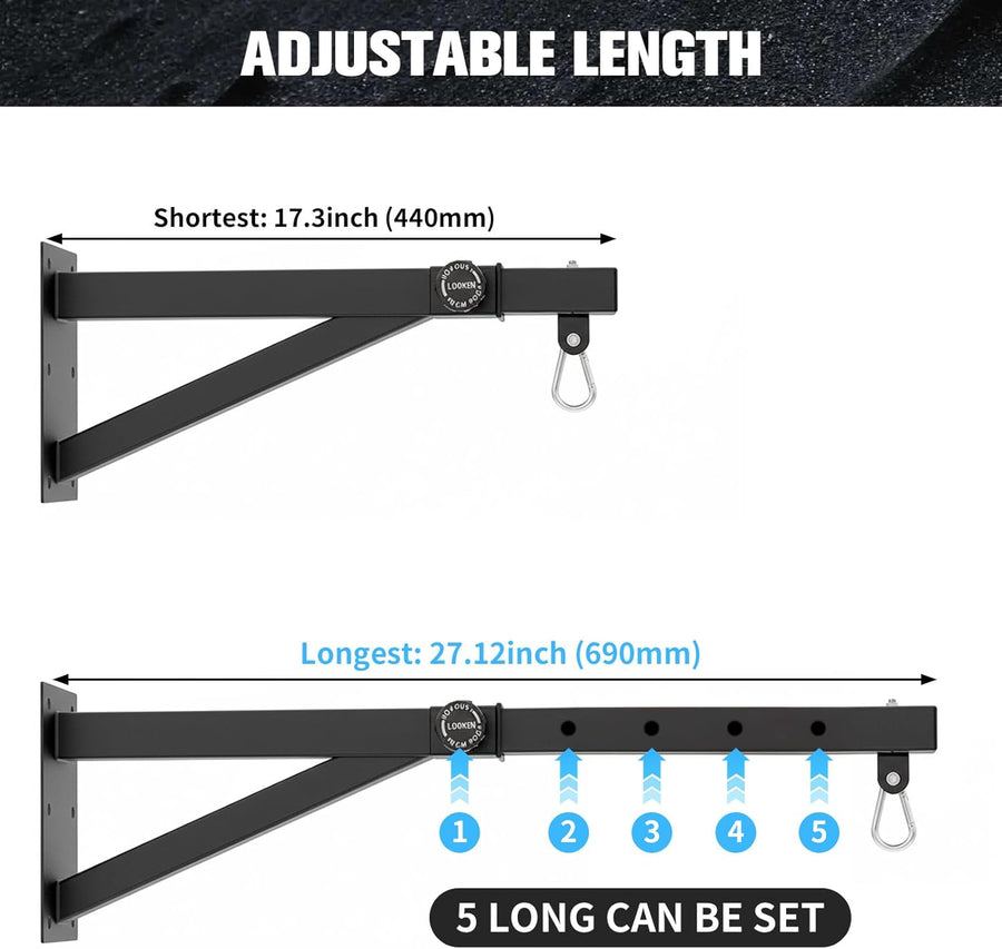 Support mural pour sac de frappe - Longueur réglable de 44 à 69 cm - Construction résistante - Compatible avec les sacs de sable, les sacs de vitesse, les sacs MMA