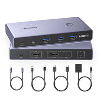 KVM Switch HDMI USB C 4K 60Hz 2 Entrées 1 Sortie avec 4 Ports USB 3.0 3A1C 5Gbps Commutateur KVM Câble HDMI et Câble USB-C Vidéo Inclus