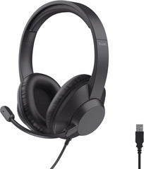 Trust Roha II Max Casque USB avec Micro Over Ear, Câble 1,8 m, 85% Plastiques Recyclés, Casque Audio PC Filaire USB-C pour Ordinateur Portable Bureau Teletravail Chat Zoom Teams NOIR