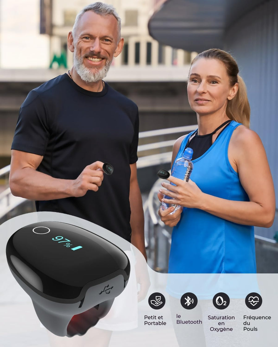 Oxymètre de pouls rechargeable O2 Ring, moniteur Bluetooth HealthTree pour suivi continu du SpO₂ et du rythme cardiaque