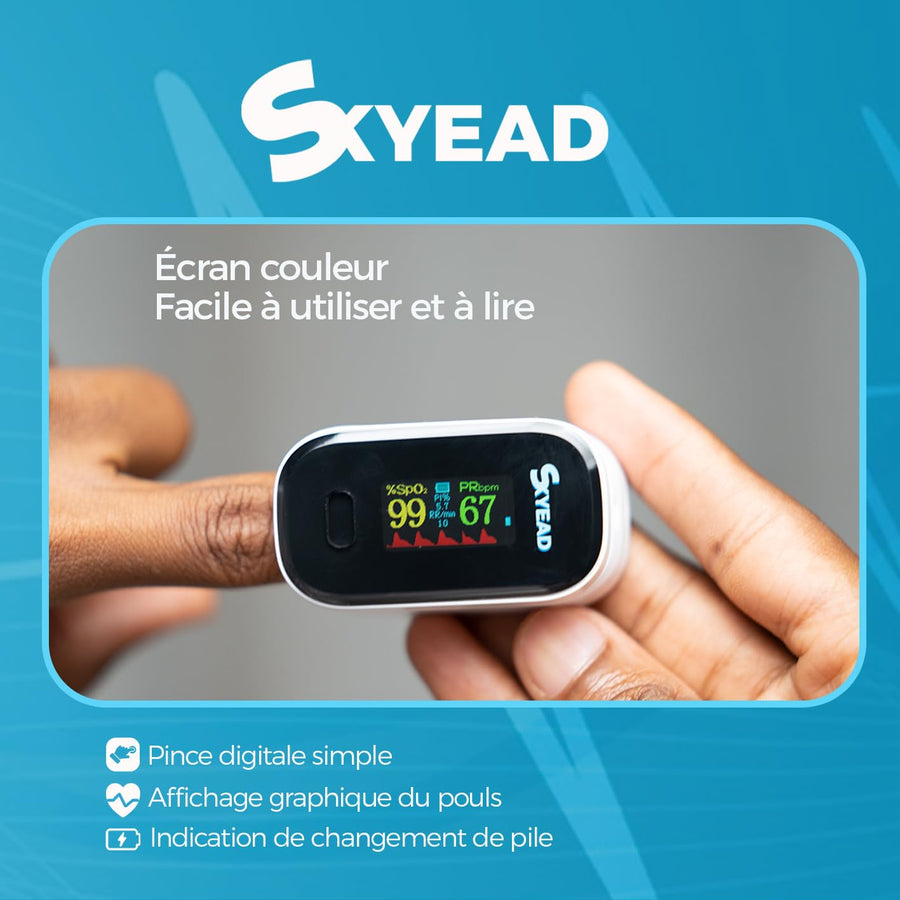 Oxymètre de Pouls Bluetooth SKYEAD SK-25A – Suivi SpO2 & Fréquence Cardiaque – Écran TFT HD – Appli AILINK iOS/Android – Étui + Piles Inclus – Hommes/Femmes/Sport/Santé