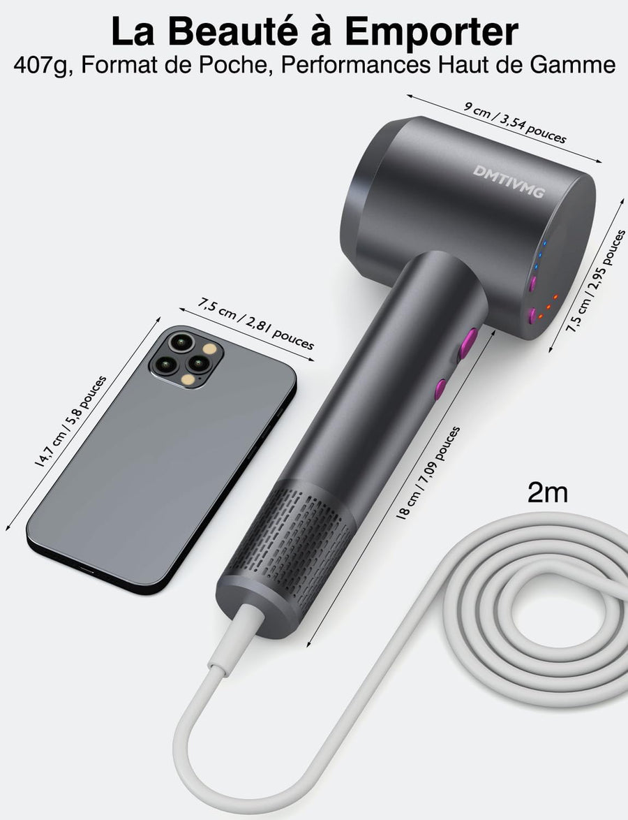 Seche Cheveux 500 Millions Sèche Cheveux Ionique Voyage 1600W 160 000 tr/min 12 Mode 4 Température Séchage Rapide Hair Dryer Professionnel Silencieux Léger 3 Vitesses