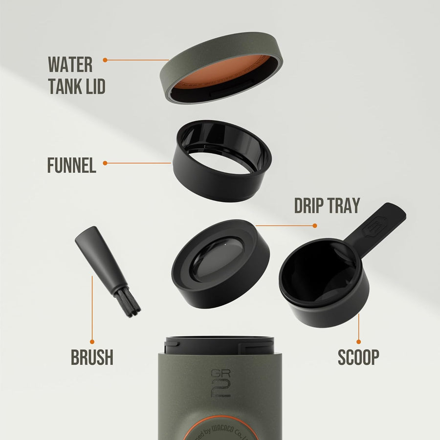 Minipresso GR2, Machine a cafe Portable pour l'extérieur Café moulu compatible, Cafetiere Portable 18 Bar à commande manuelle, Cafetiere on the go, ultra-petit pour le voyage, le camping