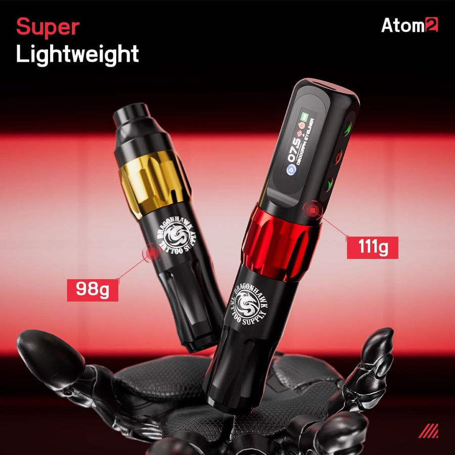 Dragonhawk Atom2 machine a tatouer Rotary Tattoo Microblading Pen 2,8mm Strokes Length Avec 1 Batteries with Rca Jack for Eyebrow Eyeliner Lip (RED 1 BATTERY)